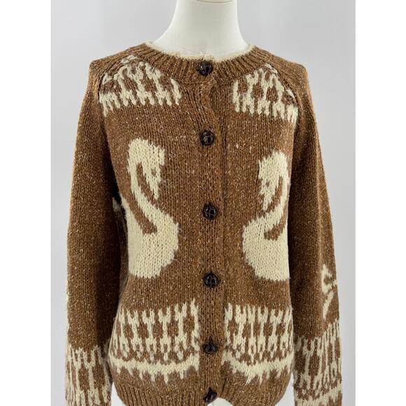 Kimchi Blue Swan Cardigan Brown Fair Isle Sweater Knit Rare Large - Picture 1 of 9